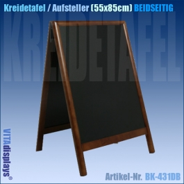 Kundenstopper aus Holz mit Kreidetafeln Die Abbildung zeigt einen Kundenstopper aus Echtholz mit zwei Kreidetafeln für die Außenwerbung in der Gastronomie. Das Holz ist dreifach lackiert und resistent gegenüber Witterungseinflüßen.