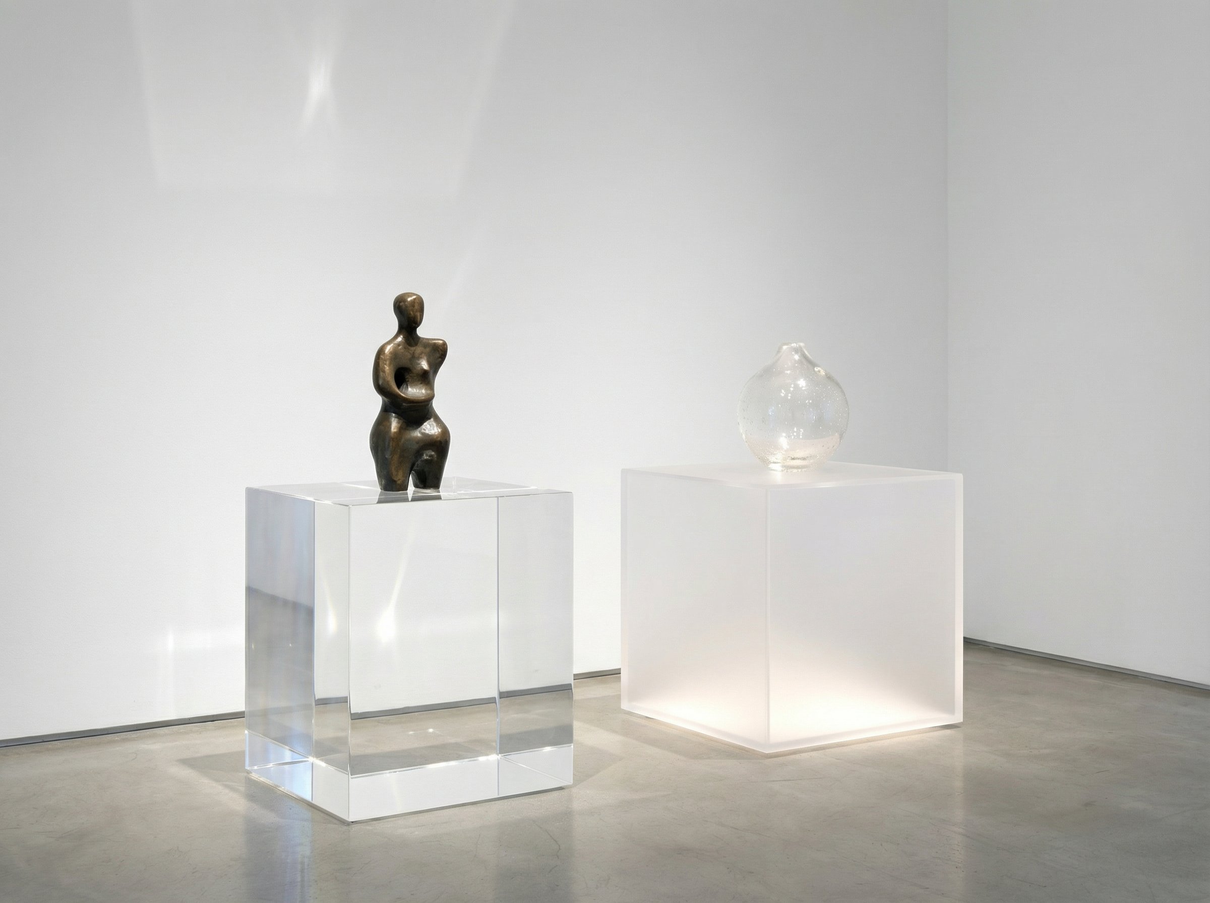 Acrylblöcke aus PLEXIGLAS als Podeste in einer Kunstgalerie