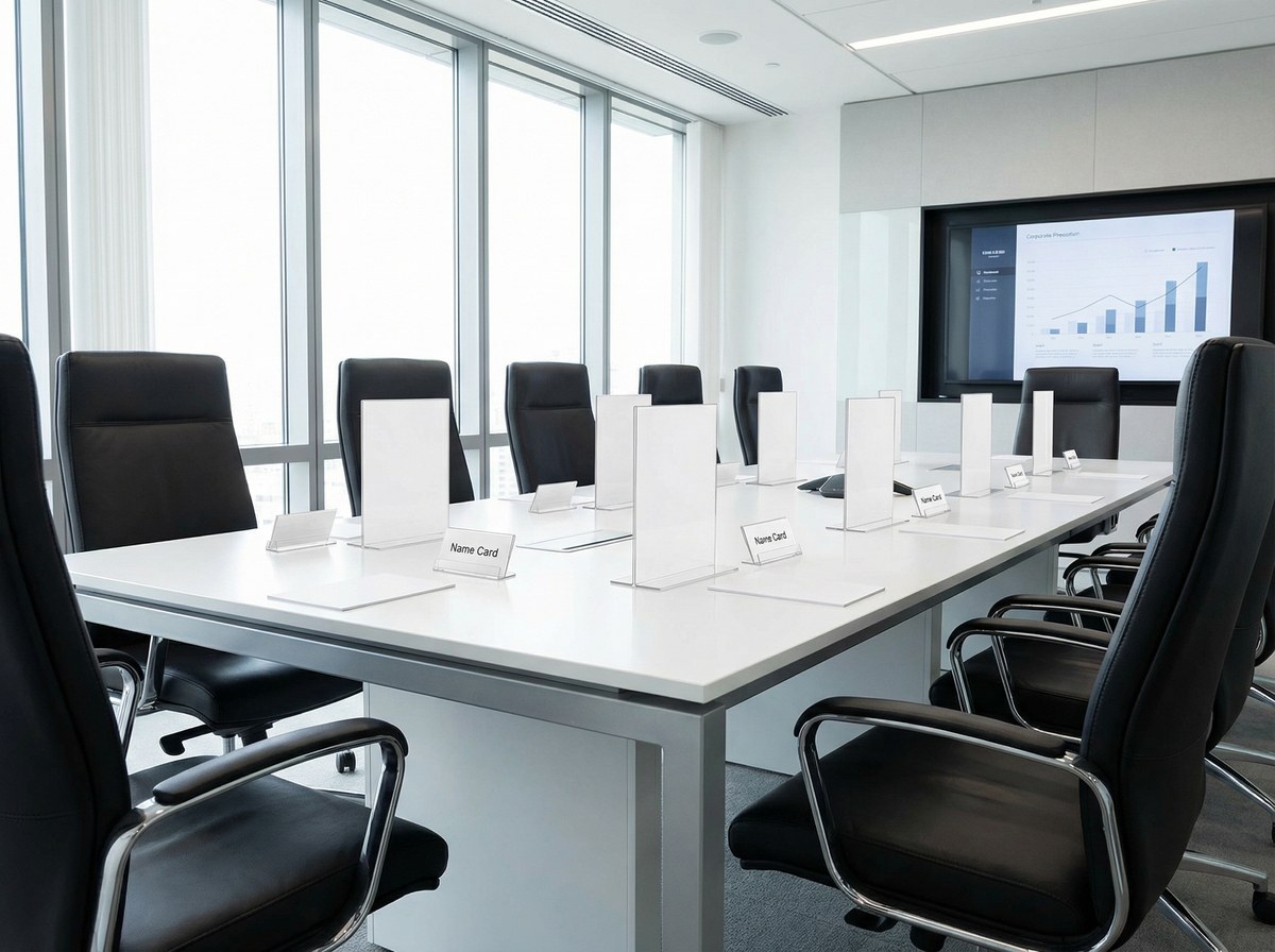 Tischaufsteller als Namensschilder im Konferenzraum