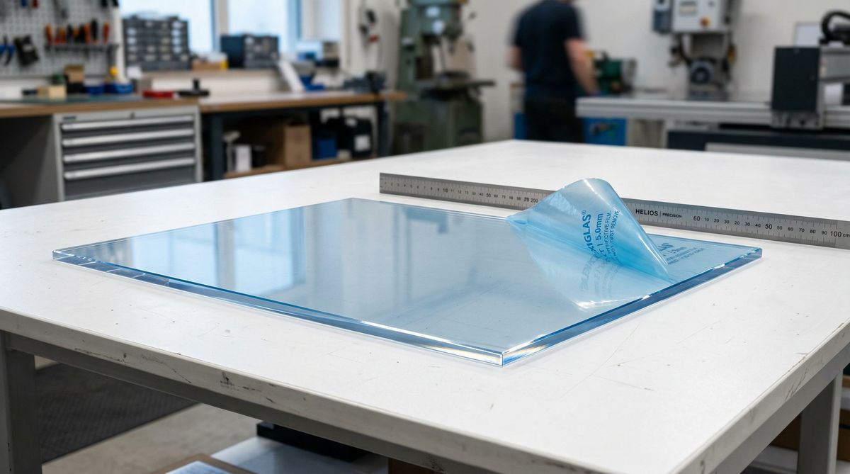PLEXIGLAS® Zuschnitt nach Maß – frische Platte auf der Werkbank