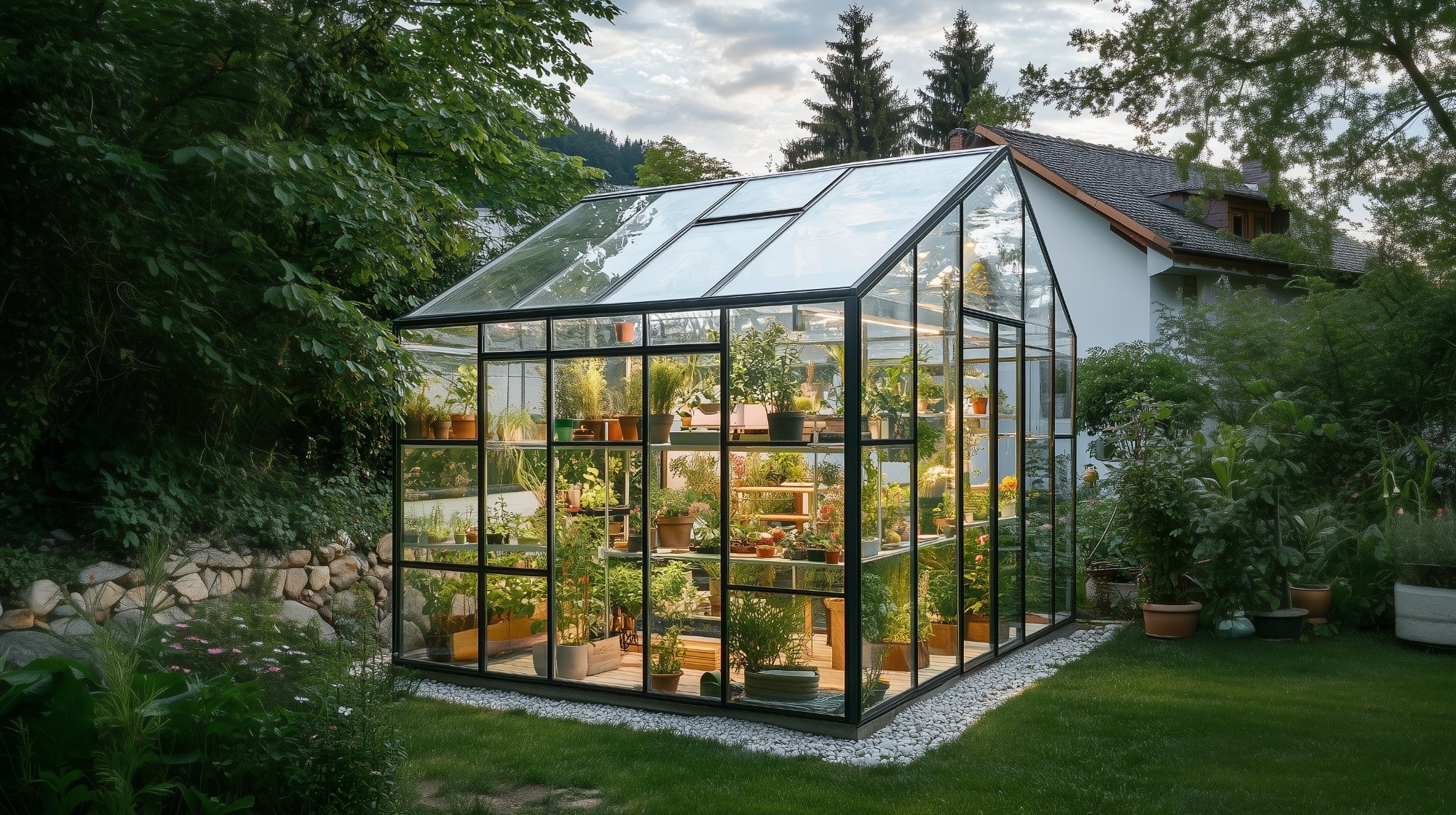 Gewächshaus aus Acrylglas im Garten
