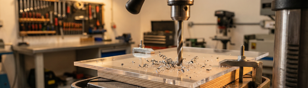 PLEXIGLAS bohren mit Ständerbohrmaschine saubere Bohrung in Acrylglas