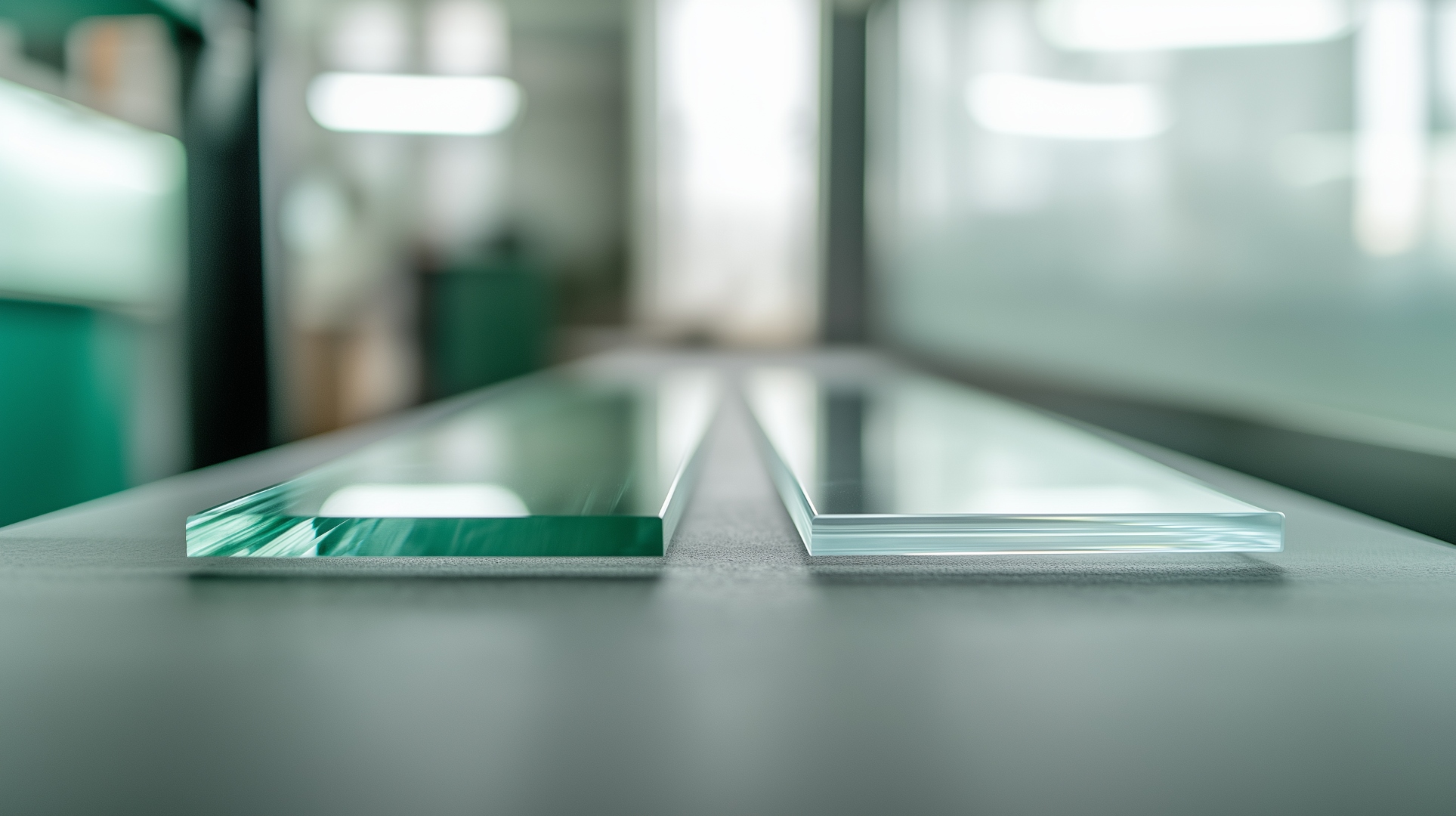 PLEXIGLAS und Glas im Vergleich – zwei transparente Materialplatten nebeneinander auf einer Werkbank