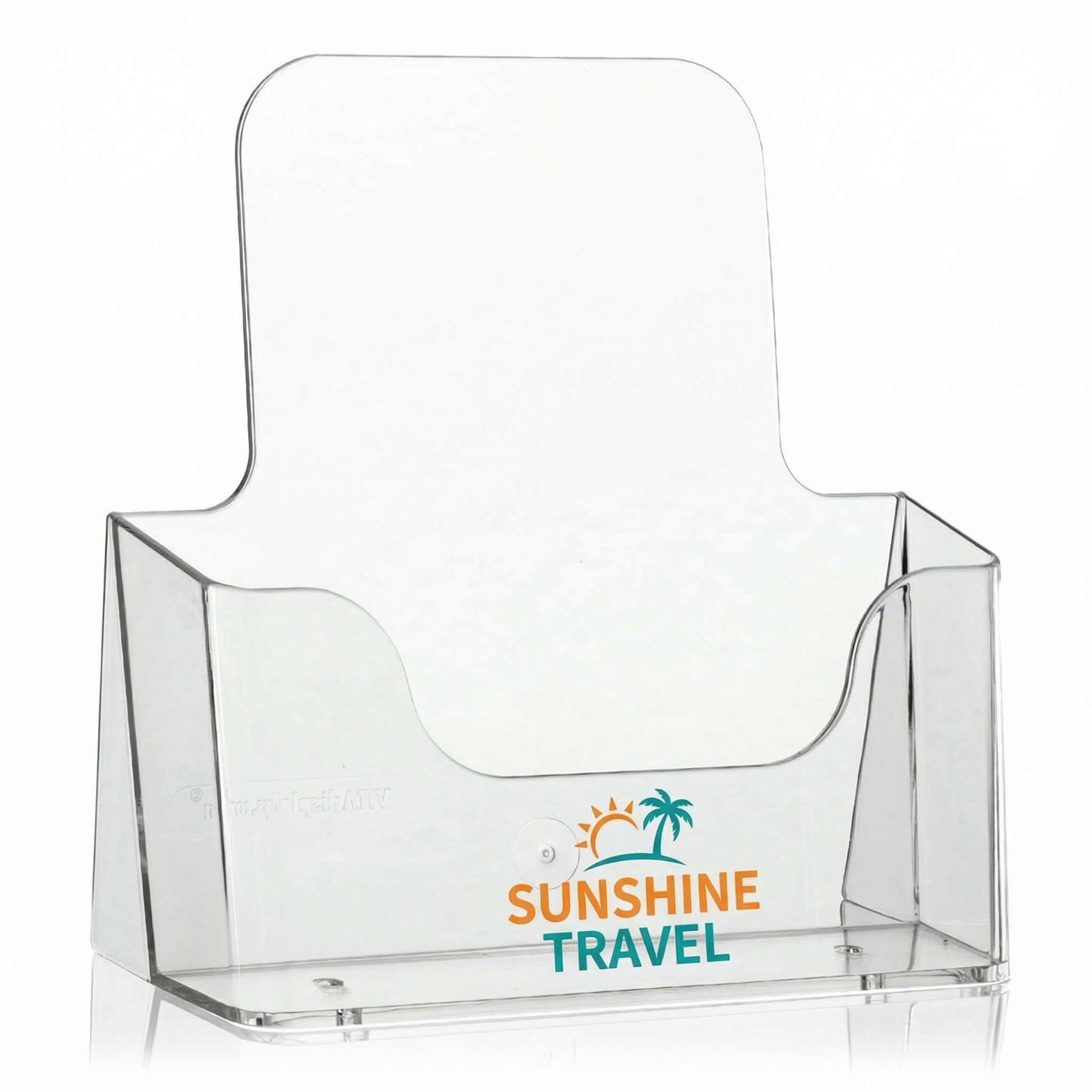 Bedruckter Flyerständer NE-166 DIN A5 mit Reisebüro-Branding im UV-Direktdruck