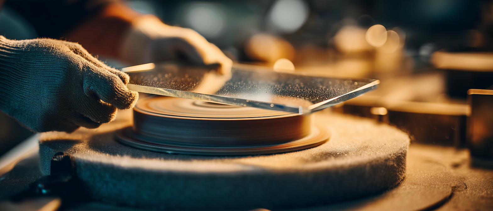 Kante polieren am Filzband, Filzrollband-Verfahren