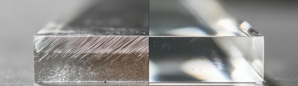 PLEXIGLAS polieren: Vorher-Nachher-Vergleich einer Schnittkante