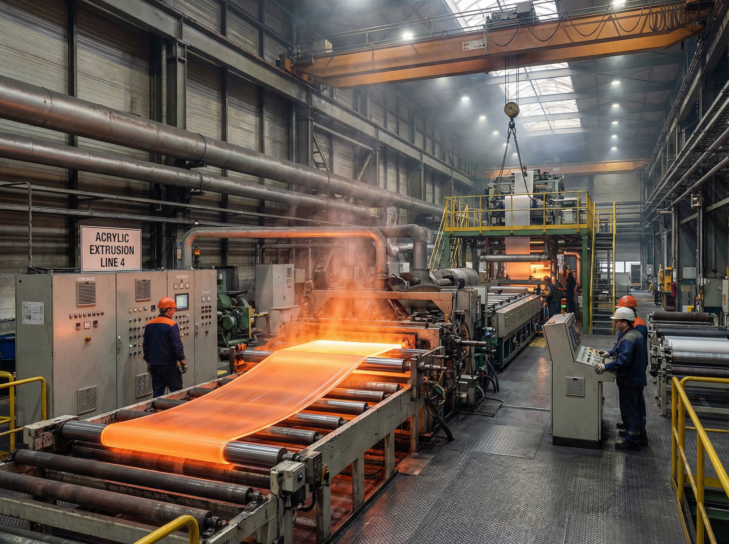 Industrielle Kunststoffproduktion — energieintensive Fertigung von Acrylglas-Platten
