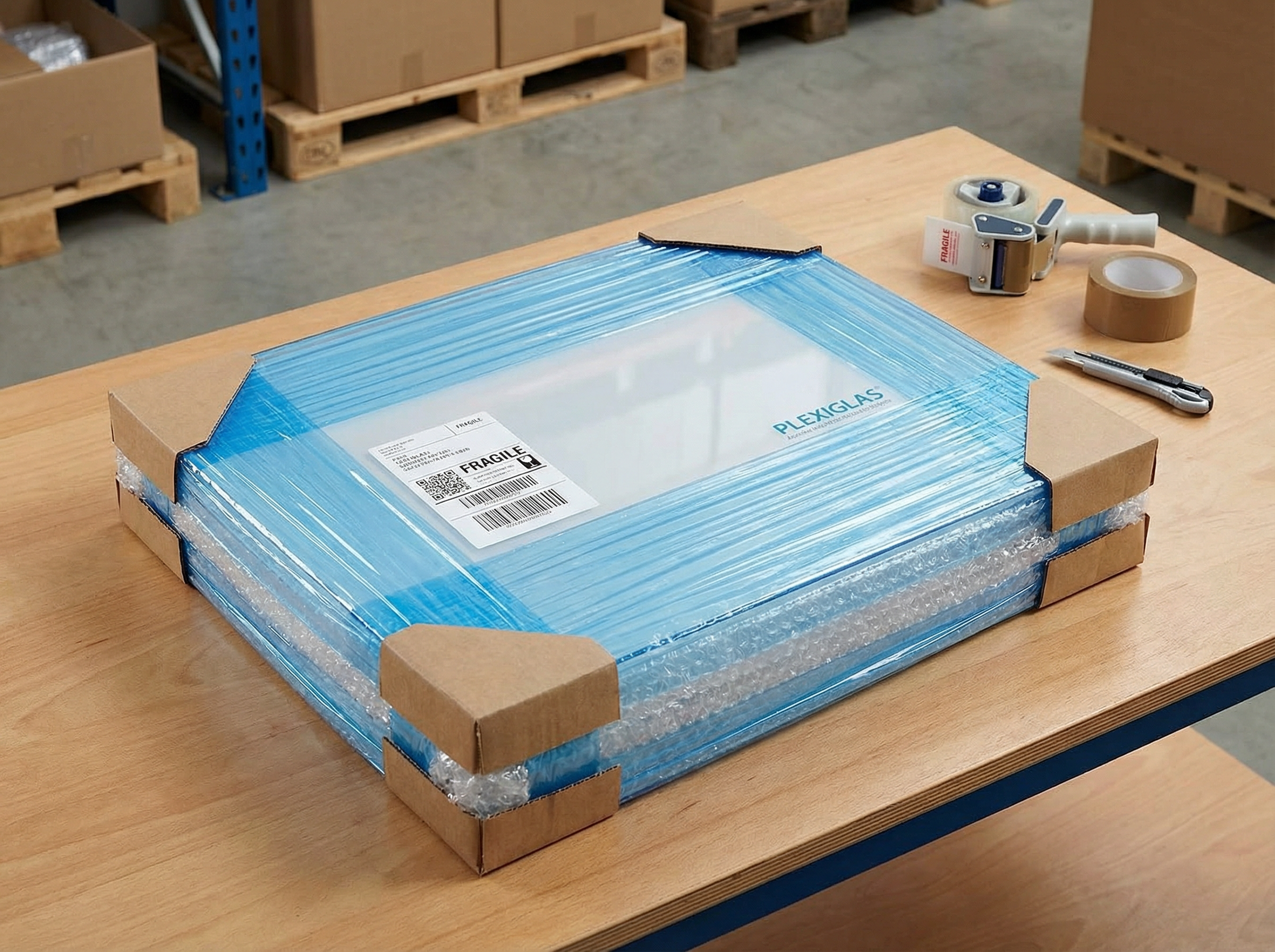 Sorgfältig verpackte PLEXIGLAS-Zuschnitte bereit zum Versand