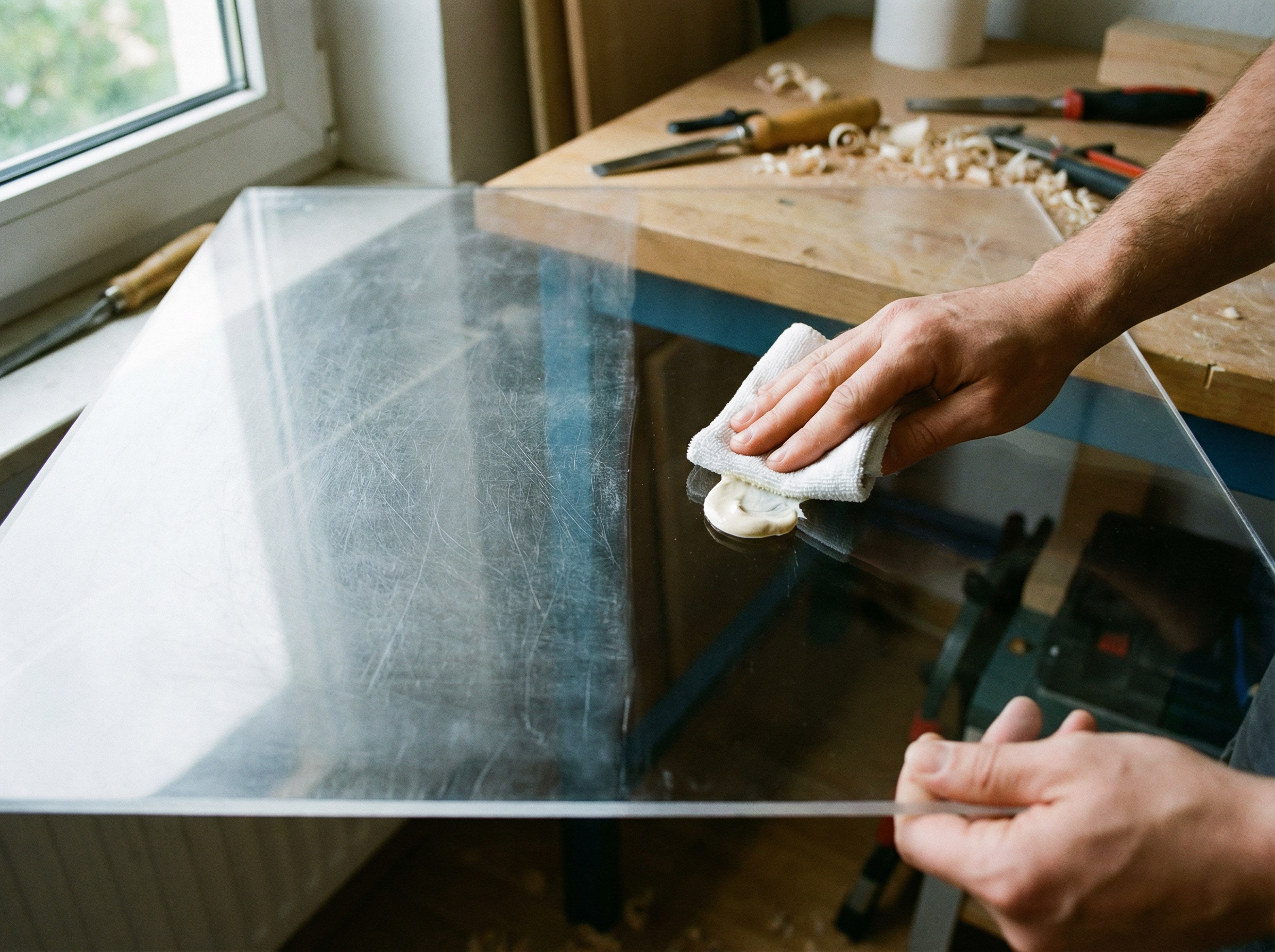 Leichte Kratzer aus Plexiglas polieren mit Polierpaste