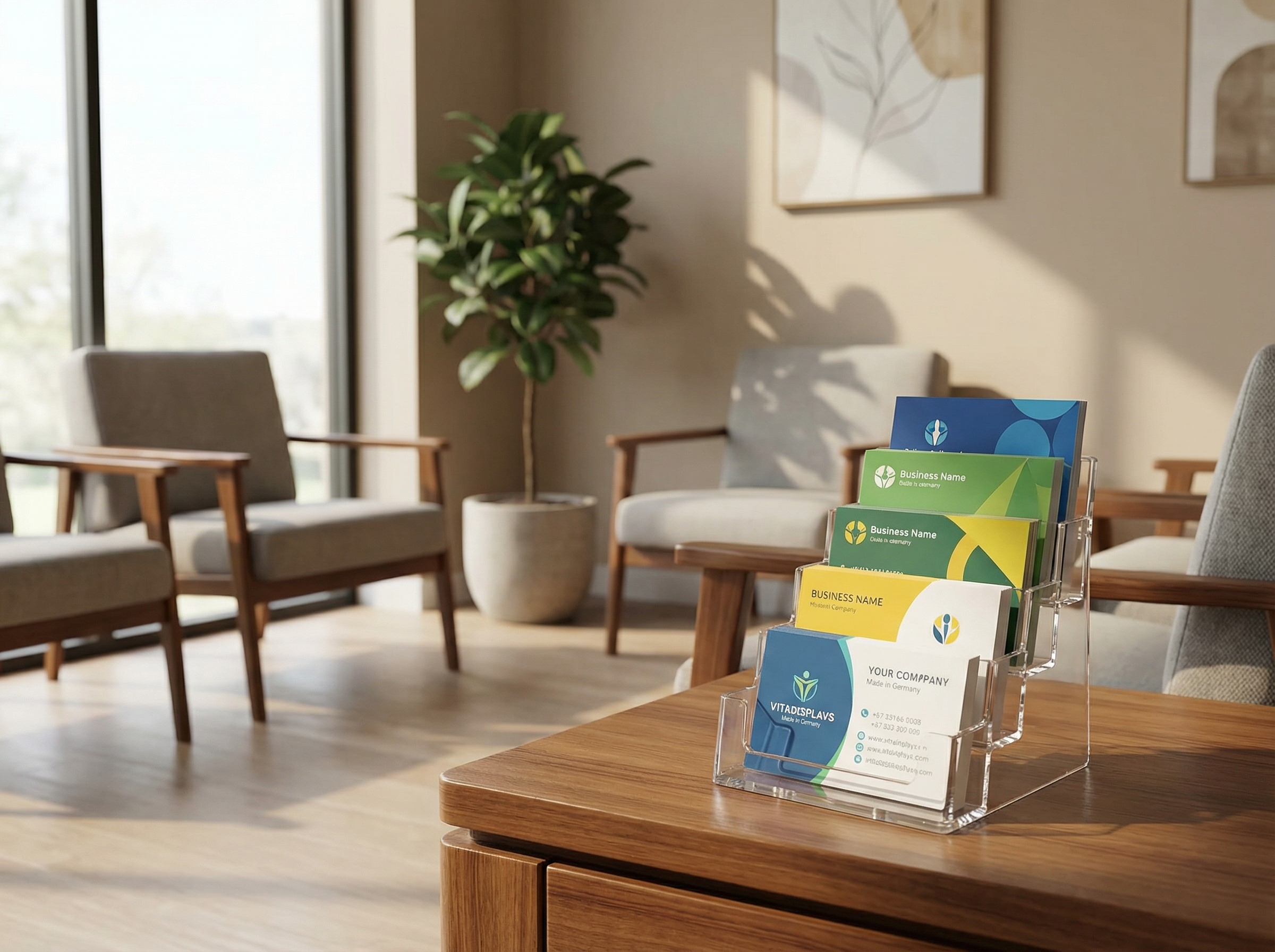 Visitenkartenhalter mit 4 Etagen im Wartezimmer