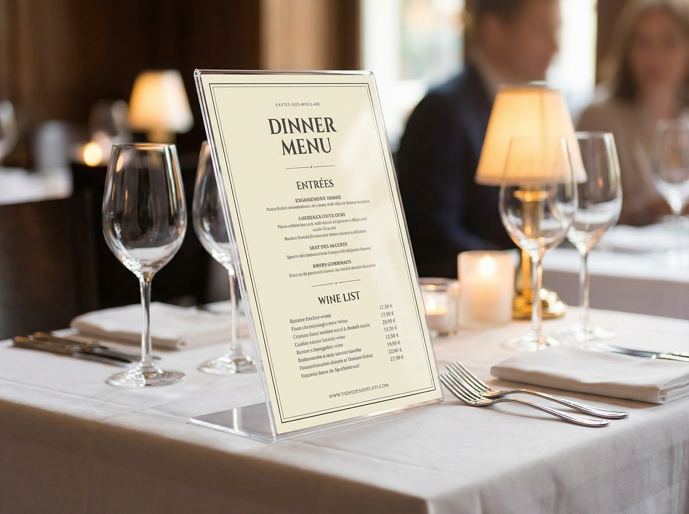 L-Ständer aus PLEXIGLAS als Werbeaufsteller in einem Restaurant