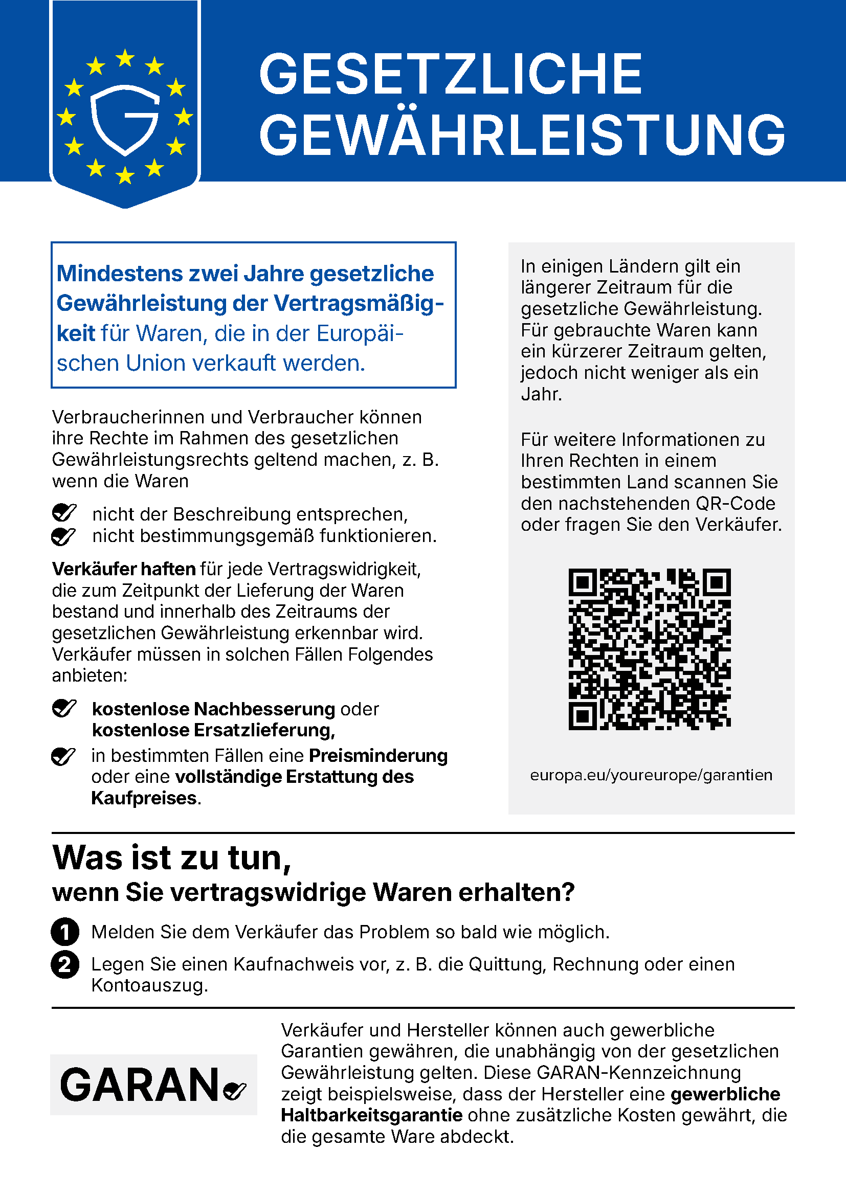 EU-harmonisierter Hinweis zur gesetzlichen Gewährleistung