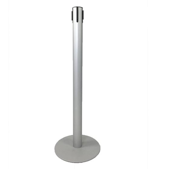 Absperrpfosten ohne Gurt als Endpfosten einer Reihe, Aluminium lichtgrau eloxiert, Aufbaumaterial liegt bei
