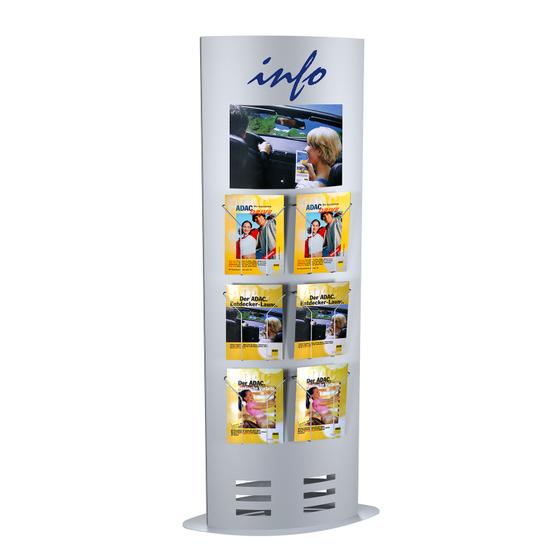 Info-Säule universell / 6 Fächer DIN A4 / 1 Plakattasche A3