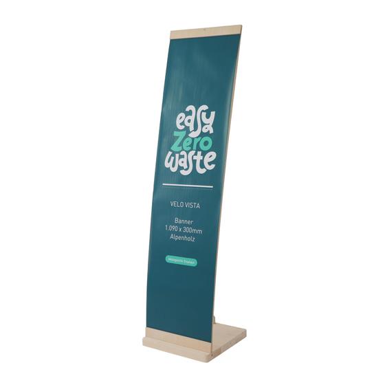 Bannerdisplay aus FSC-zertifiziertem Holz, freistehend für den Innenbereich, für Messe und Empfang