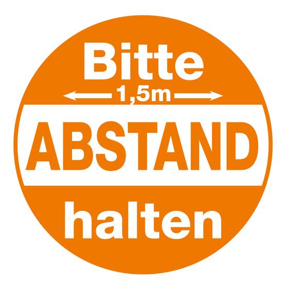 Bodenschild / Aufkleber (rund) „Bitte 1.5 Meter Abstand halten“ (30 x 30 cm) rutschfest (Vinyl)