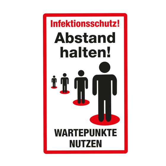 Bodenaufkleber als Hinweisschild „Wartepunkte nutzen“ aus rutschfestem Vinyl (30 x 50 cm)