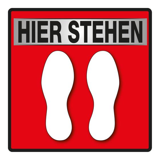 Bodenaufkleber „Hier Stehen“ aus Vinyl als Signal Bodenschild und Kunden Leitsystem (30 x 30 cm)