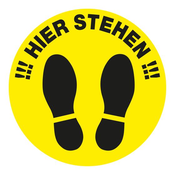 Bodenschild als auffälliger Signal Wartepunkt und Kunden-Leitsystem „Hier Stehen“ (30 x 30 cm)