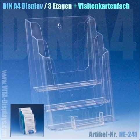 Brochure stand DIN A4 / 3 pcs. with business card holder