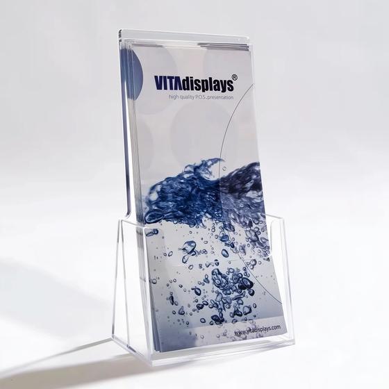 Table leaflet stand as crystal clear flyer stand for DIN long (DL) flyers