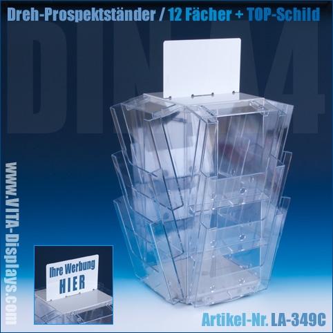 Brochure stand (rotatable) / 12 trays DIN A4 + TOP sign