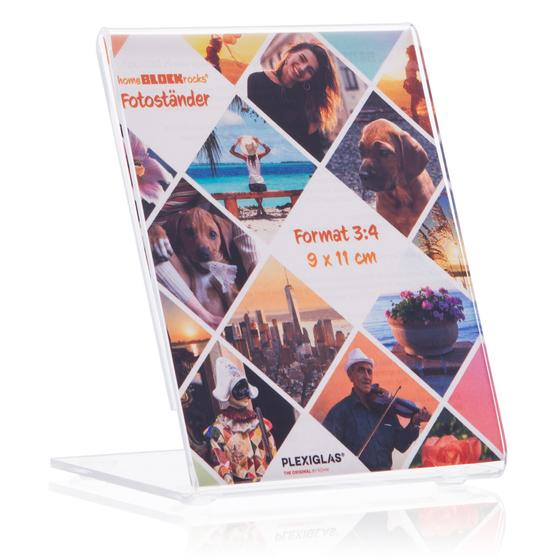 Fotoständer als Bilderrahmen im 9 x 11 cm Foto-Format, Fotoaufsteller als Bilderständer aus original PLEXIGLAS®