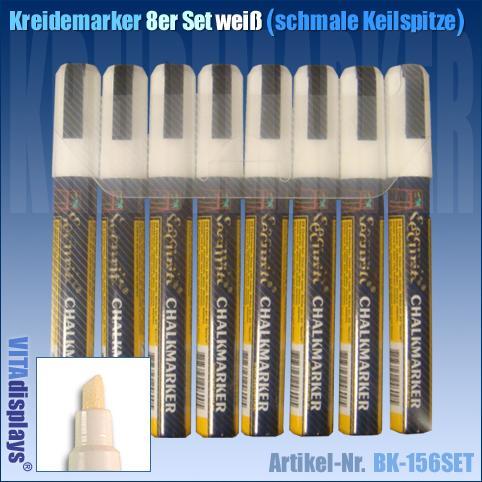 Kreidemarker WEIß 8er SET (schmale Keilspitze, 2-6mm)