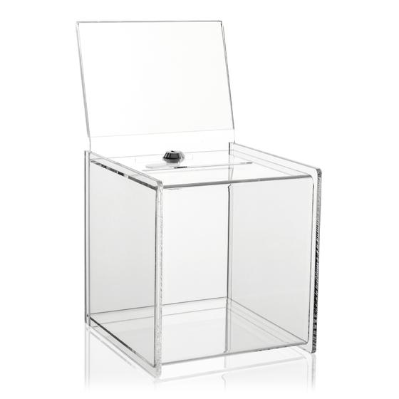 Leadbox with A6 top sign made of PLEXIGLAS® (15x15x15cm)