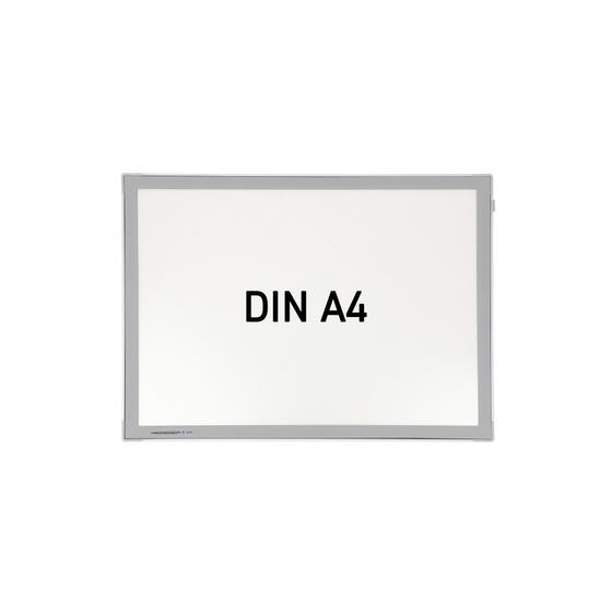 Plakatrahmen A4 mit Magnetverschluss in lichtgrau, Frontfolie abnehmbar, hoch oder quer montierbar