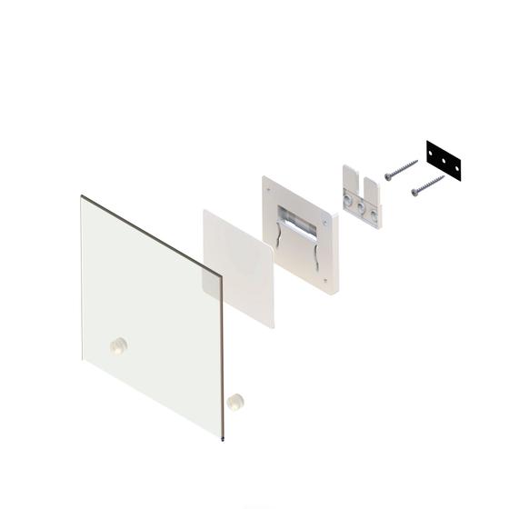 Plattenbefestigung 100 x 100 mm ohne Bohrung im Paneel, mit Schattenfuge, Montageschablone liegt bei