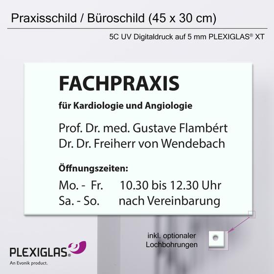 Practice sign / Office sign (45 x 30 cm) PLEXIGLAS® 5 mm / white
