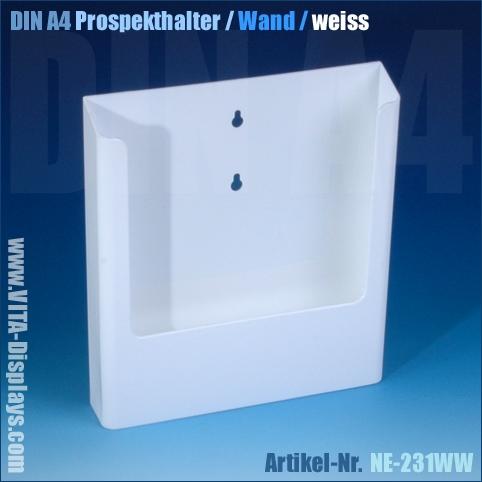 DIN A4 Prospekthalter / Wandmontage / weiss