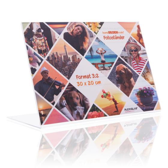 Rahmenloser Bilderrahmen, 30 x 20 cm Fotoformat, Fotoständer, Bilderständer als Fotorahmen aus PLEXIGLAS®