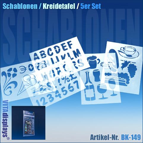 Set aus 5 Schablonen zur Beschriftung von Kreidetafeln