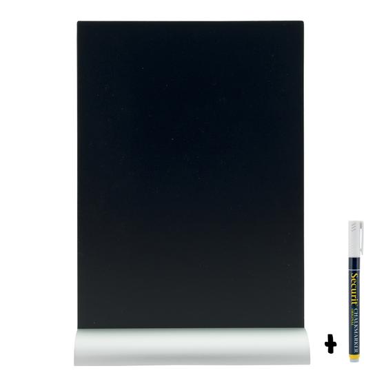 6er-Set Securit Silhouette Tisch-Kreidetafel A4 Schwarz Alu-Rahmen beidseitig für Gastronomie