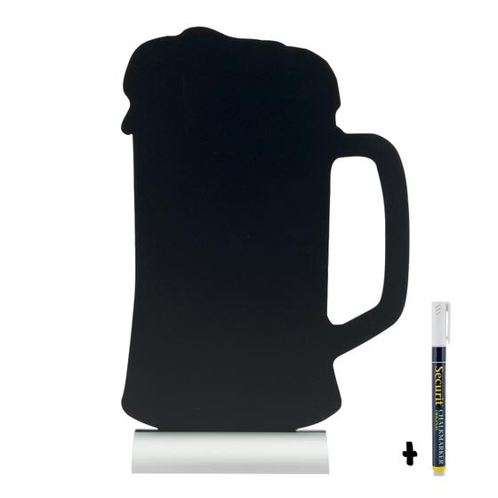 6er-Set Securit Silhouette Tisch-Kreidetafel Bierkrug Schwarz Alu-Rahmen beidseitig für Gastronomie