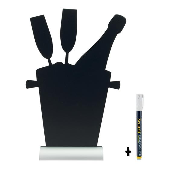 6er-Set Securit Silhouette Tisch-Kreidetafel Sektglas Schwarz Alu-Rahmen beidseitig für Gastronomie