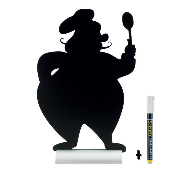 6er-Set Securit Silhouette Tisch-Kreidetafel Kochmütze Schwarz Alu-Rahmen beidseitig für Gastronomie