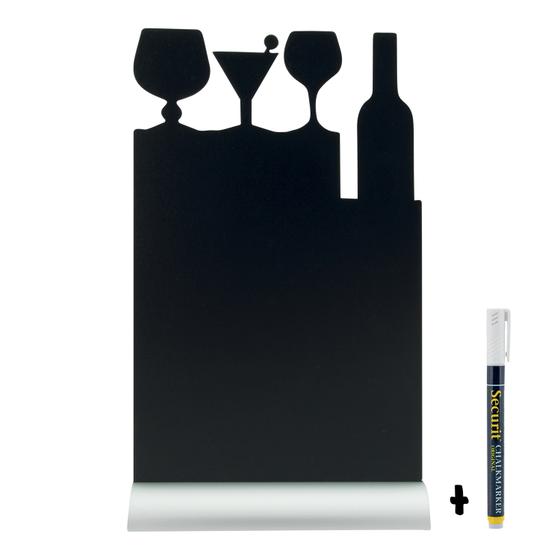6er-Set Securit Silhouette Tisch-Kreidetafel Cocktailglas Alu Schwarz für Bar, Café und Restaurant