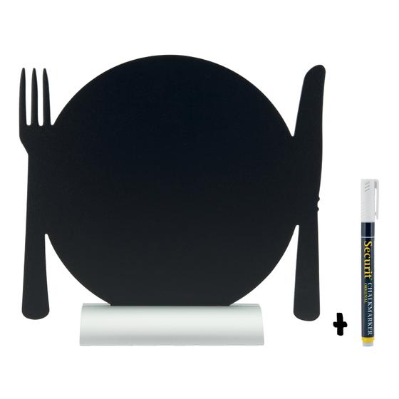 6er-Set Securit Silhouette Tisch-Kreidetafel Teller Alu Schwarz für Restaurant, Café und Bistro