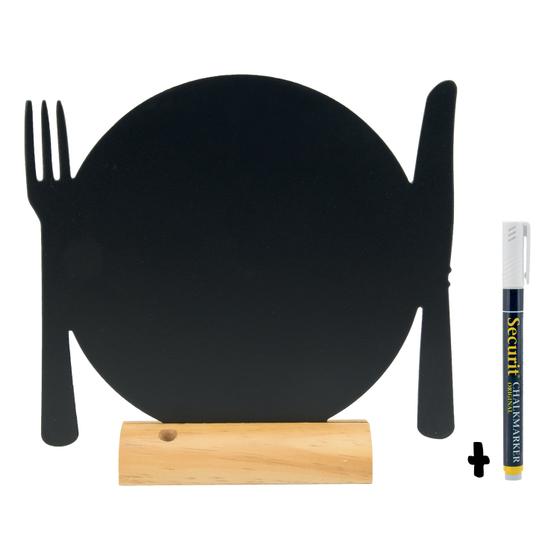 6er-Set Securit Silhouette Tisch-Kreidetafel Teller Schwarz beidseitig für Café Bar Restaurant