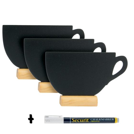 6er-Set Securit Silhouette Mini-Kreidetafeln Tasse Schwarz beidseitig, Packung mit 3 Tafeln