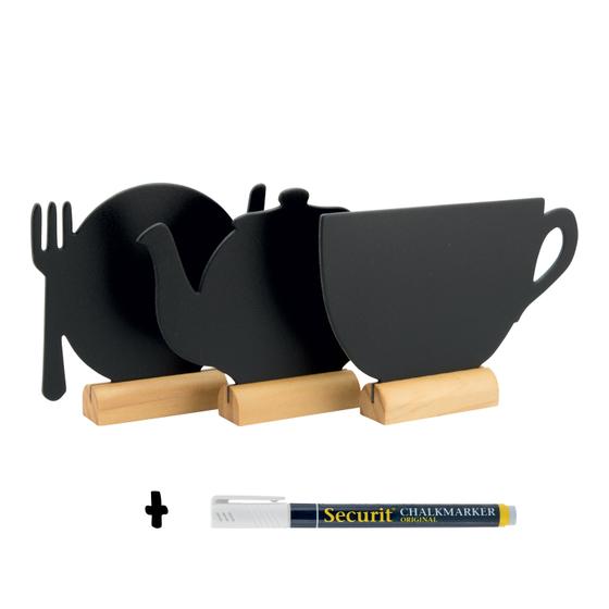 6er-Set Securit Silhouette Mini-Kreidetafeln Formen-Mix Schwarz beidseitig, Packung mit 3 Tafeln