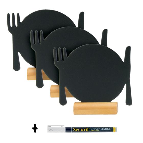 6er-Set Securit Silhouette Mini-Kreidetafeln Teller Schwarz beidseitig, Packung mit 3 Tafeln