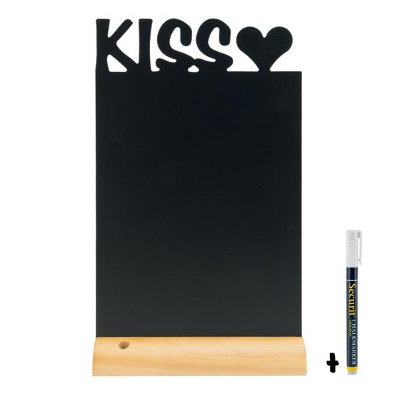 6er-Set Securit Silhouette doppelseitige Tisch-Kreidetafel Kiss Schwarz für Café Bistro