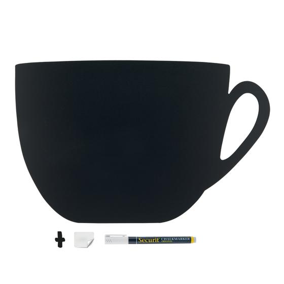 6er-Set Securit Silhouette Tasse Wand-Kreidetafel Schwarz aus Holz, beidseitig beschreibbar