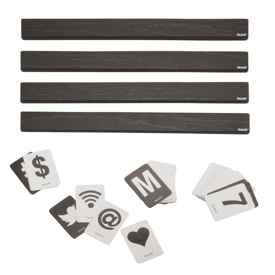 6er-Set Securit Wand-Ablage Letter Shelf Schwarz, 4 Ablagen für Buchstabenkarten, 25 cm breit