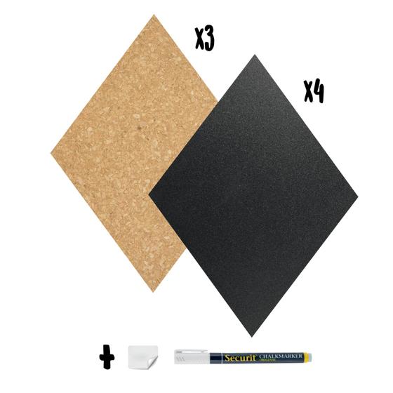 6er-Set Securit Kork- und Kreidetafel Diamant Schwarz/Kork zum Anpinnen und Beschreiben