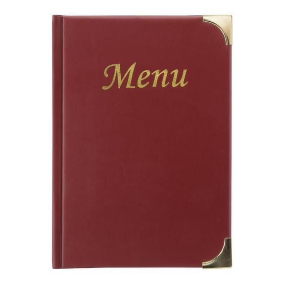 10er-Set Securit Basic Menükartenhalter A5 Kunstleder Weinrot mit goldenen Eckenschützern für Restaurant